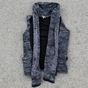 Y2K Juicy Couture Sequin Trim Space Dye Hooded Vest Cardigan Grey Women Small